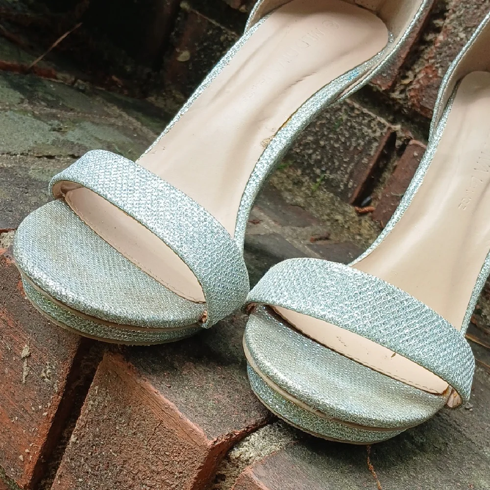 Wild Diva Lounge Silver Glitter High Heel Sandals